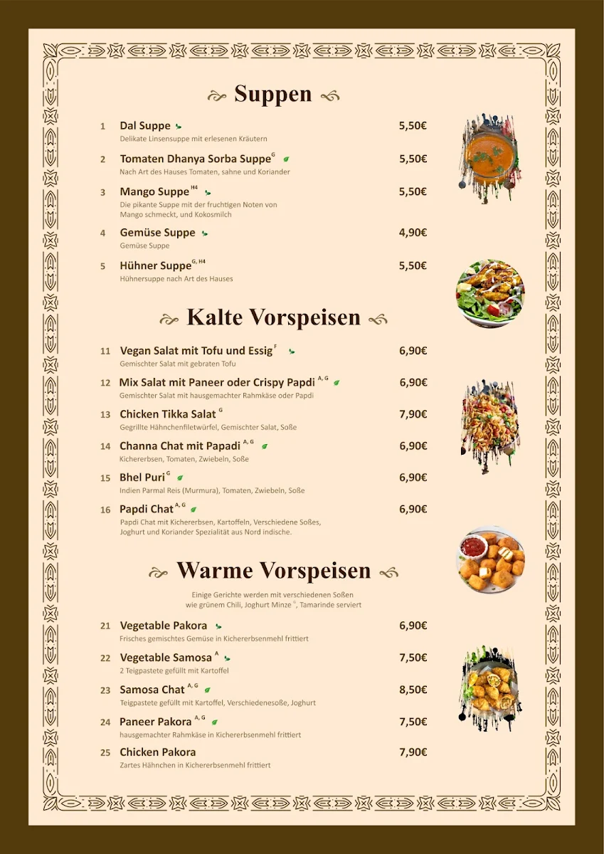 Speisekarte, AROMA Indisches Restaurant