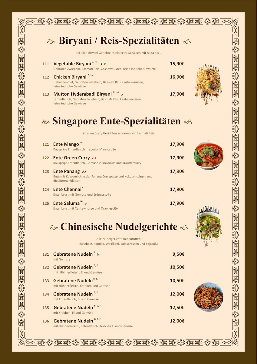 Speisekarte, AROMA Indisches Restaurant