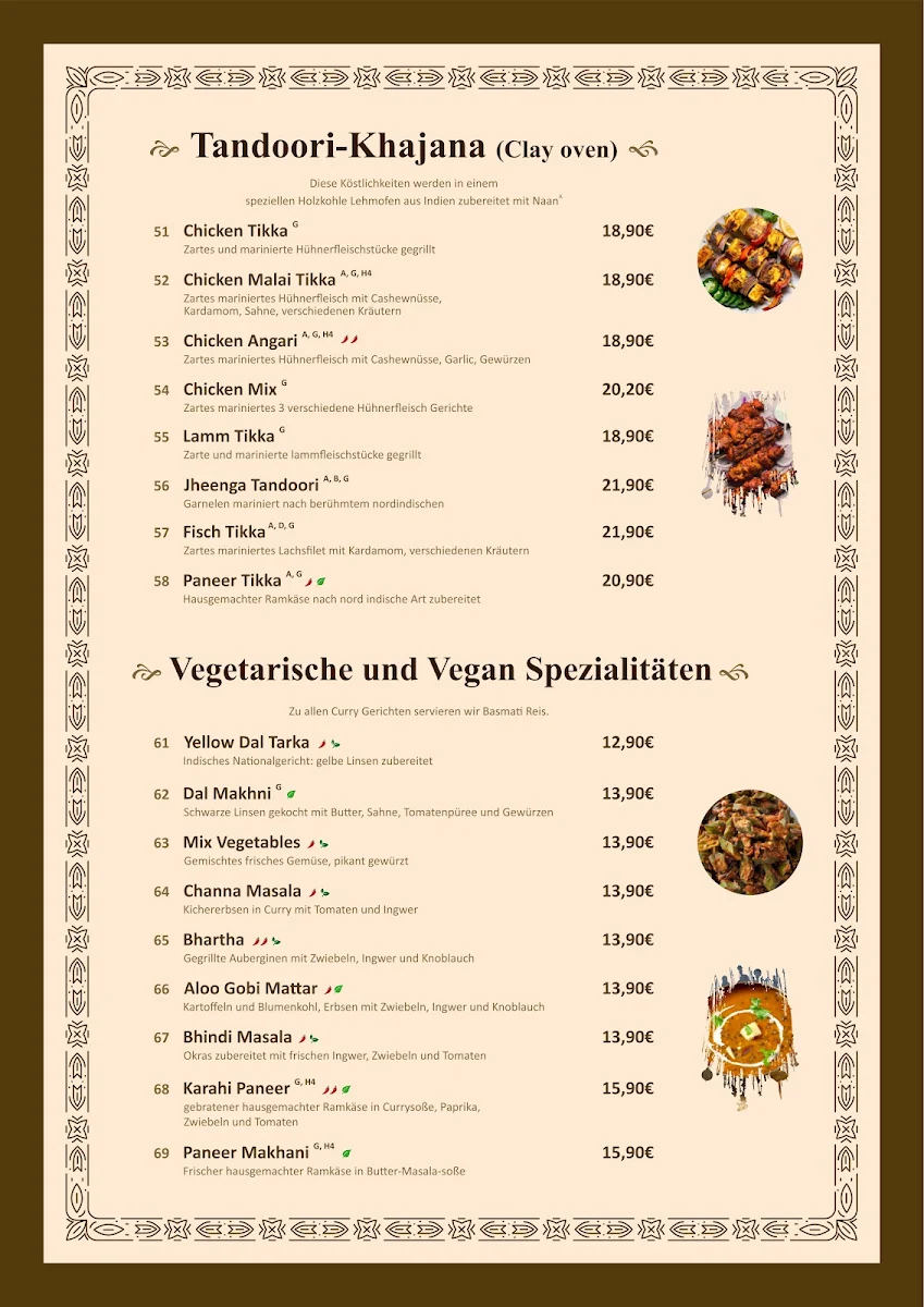 Speisekarte, AROMA Indisches Restaurant