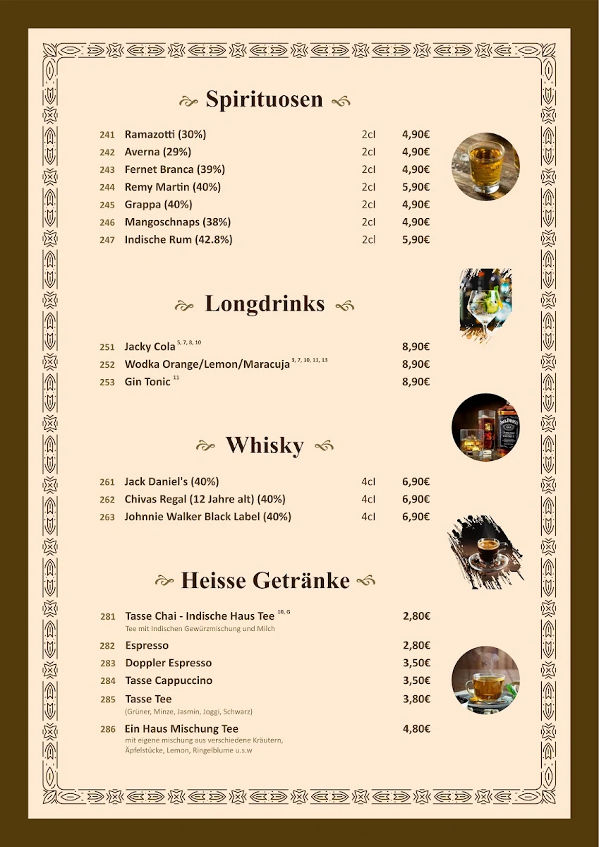 Speisekarte, AROMA Indisches Restaurant