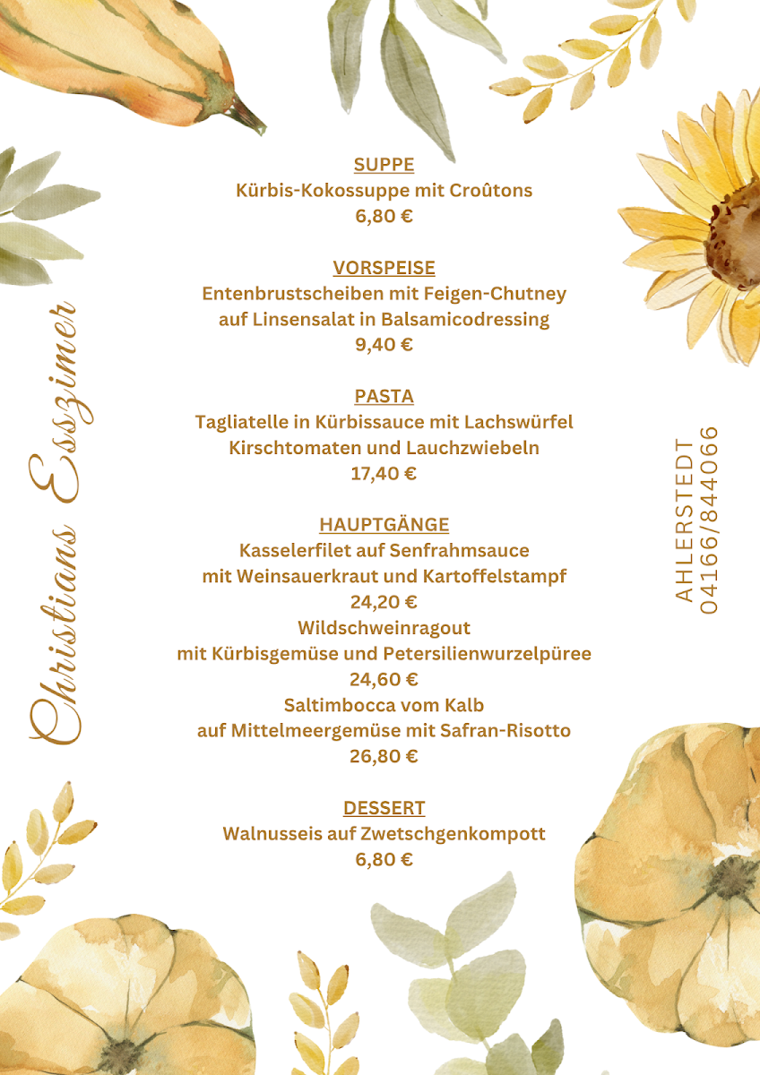 Speisekarte, Christians Esszimmer