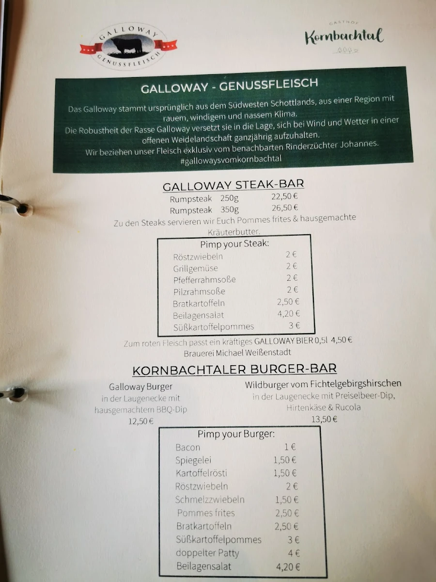 Speisekarte, Gasthof Kornbachtal - Familie Loos
