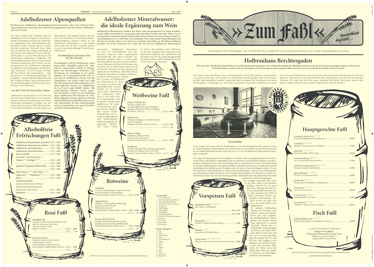 Speisekarte, Zum Fassl