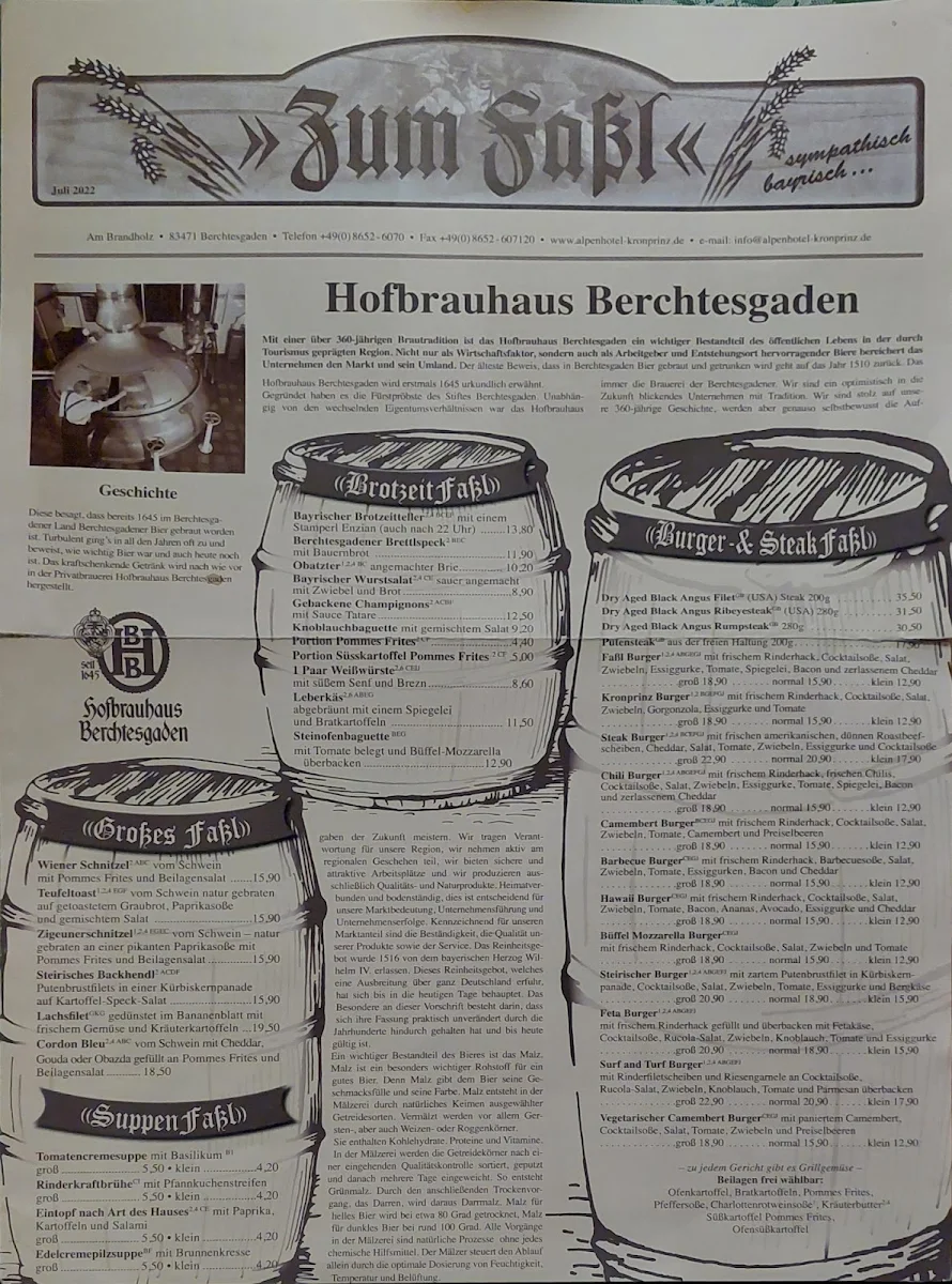 Speisekarte, Zum Fassl