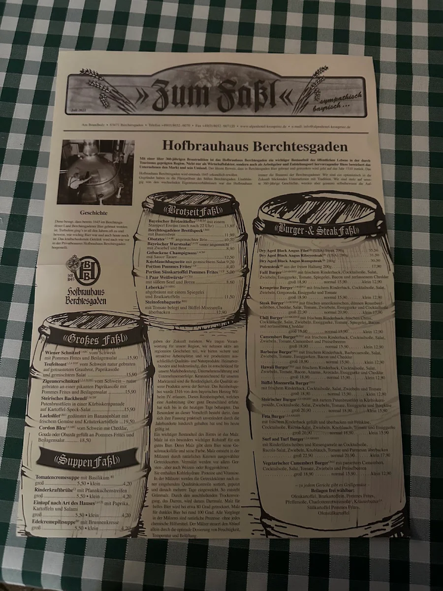 Speisekarte, Zum Fassl