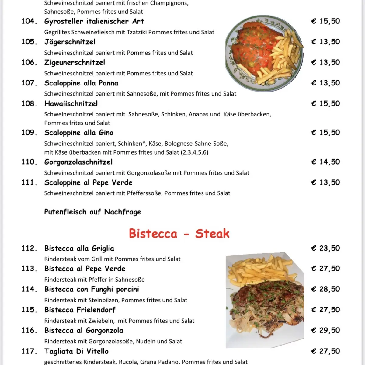 Speisekarte, Da Gino Pizza & Pasta