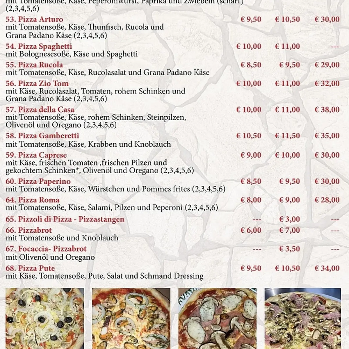 Speisekarte, Da Gino Pizza & Pasta