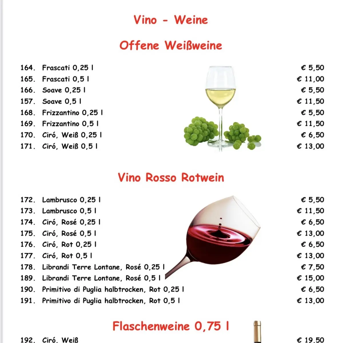 Speisekarte, Da Gino Pizza & Pasta