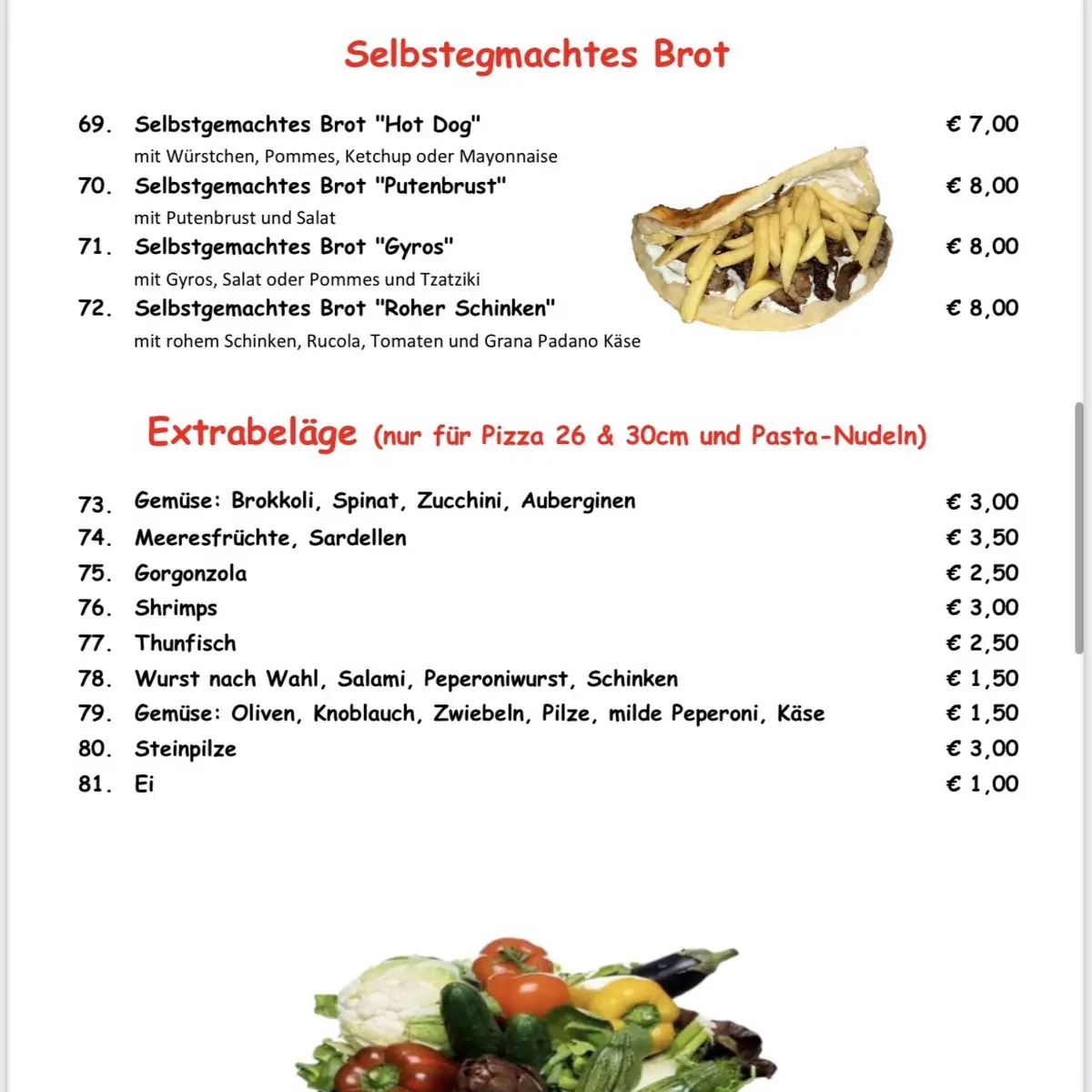 Speisekarte, Da Gino Pizza & Pasta