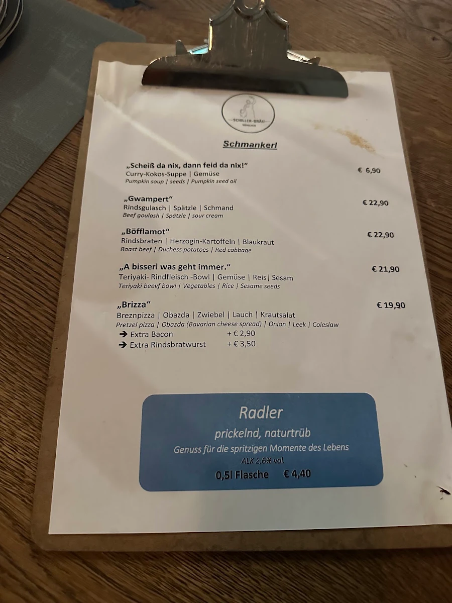 Speisekarte, Schiller Bräu