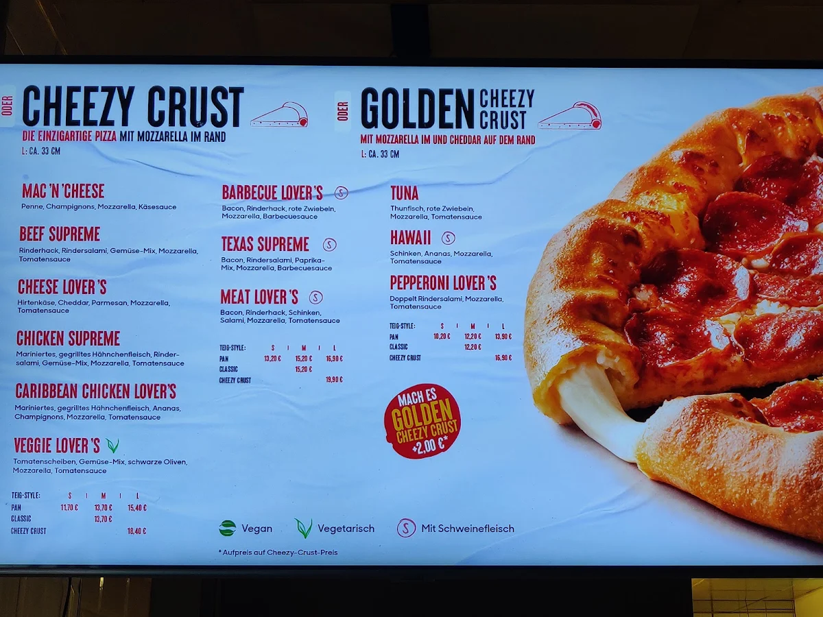 Speisekarte, Pizza Hut