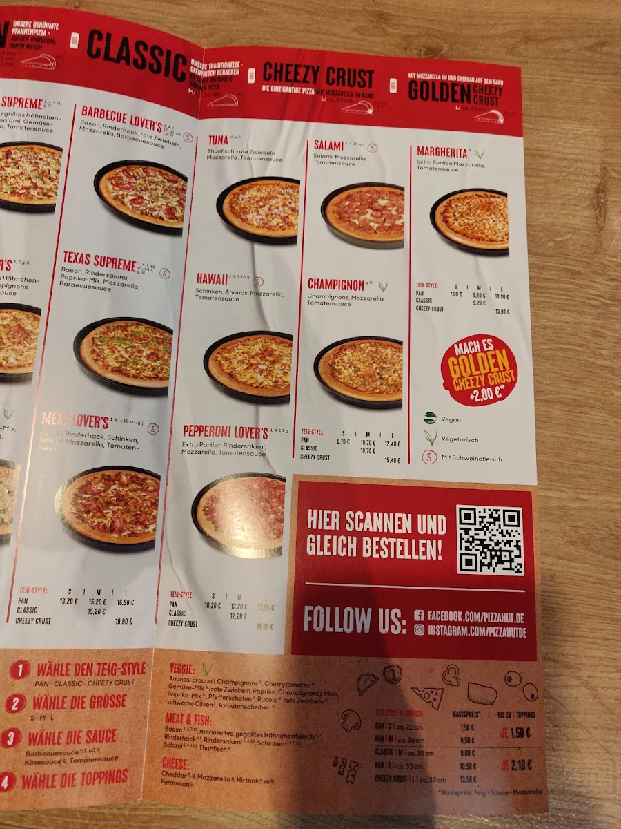 Speisekarte, Pizza Hut