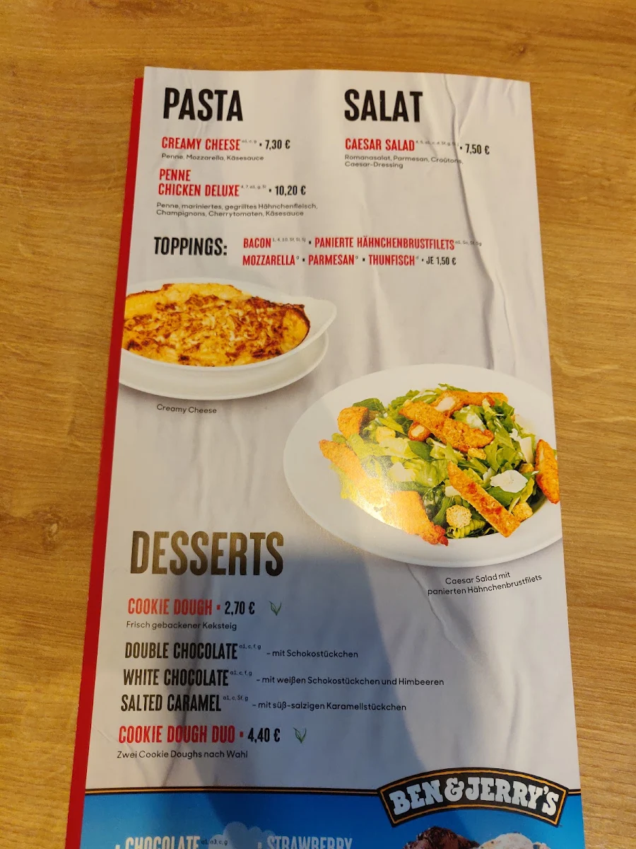 Speisekarte, Pizza Hut