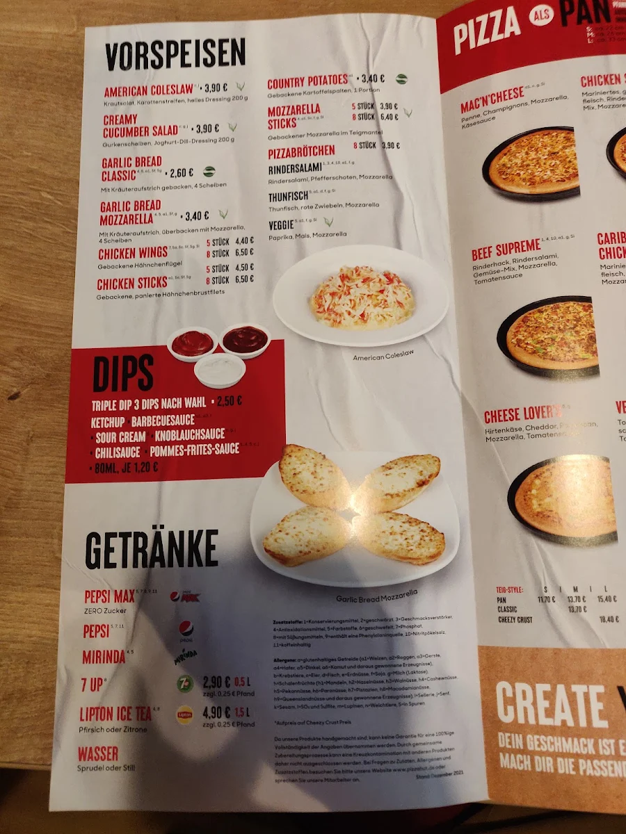 Speisekarte, Pizza Hut