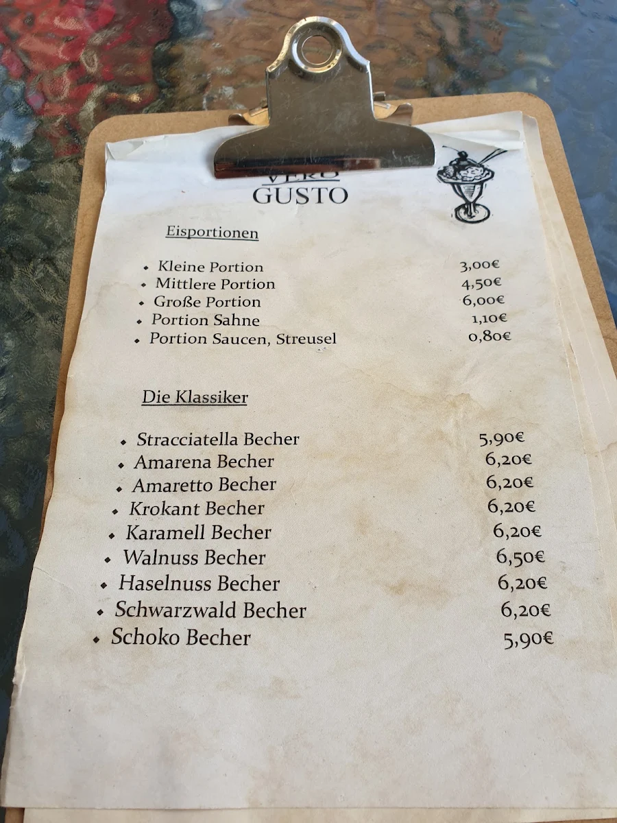 Speisekarte, Vero Gusto (Eis.Kaffee.Bistro)
