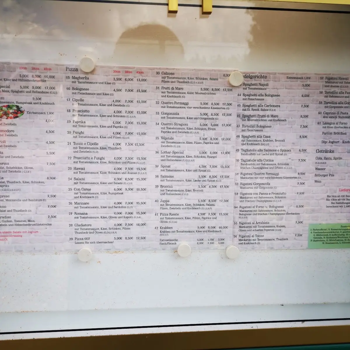 Speisekarte, Pizzeria Paradiso