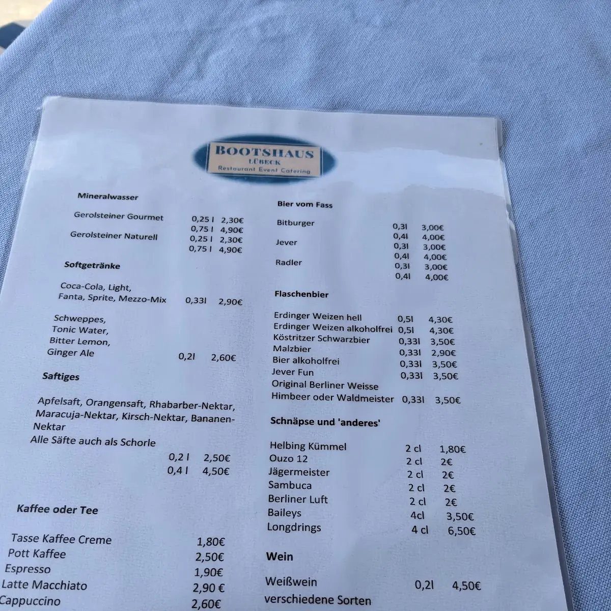 Speisekarte, Restaurant "Das Bootshaus"