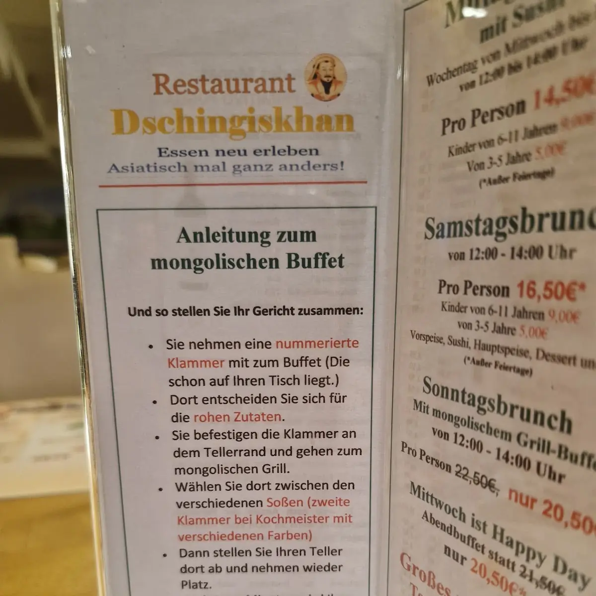 Speisekarte, Restaurant Dschingiskhan