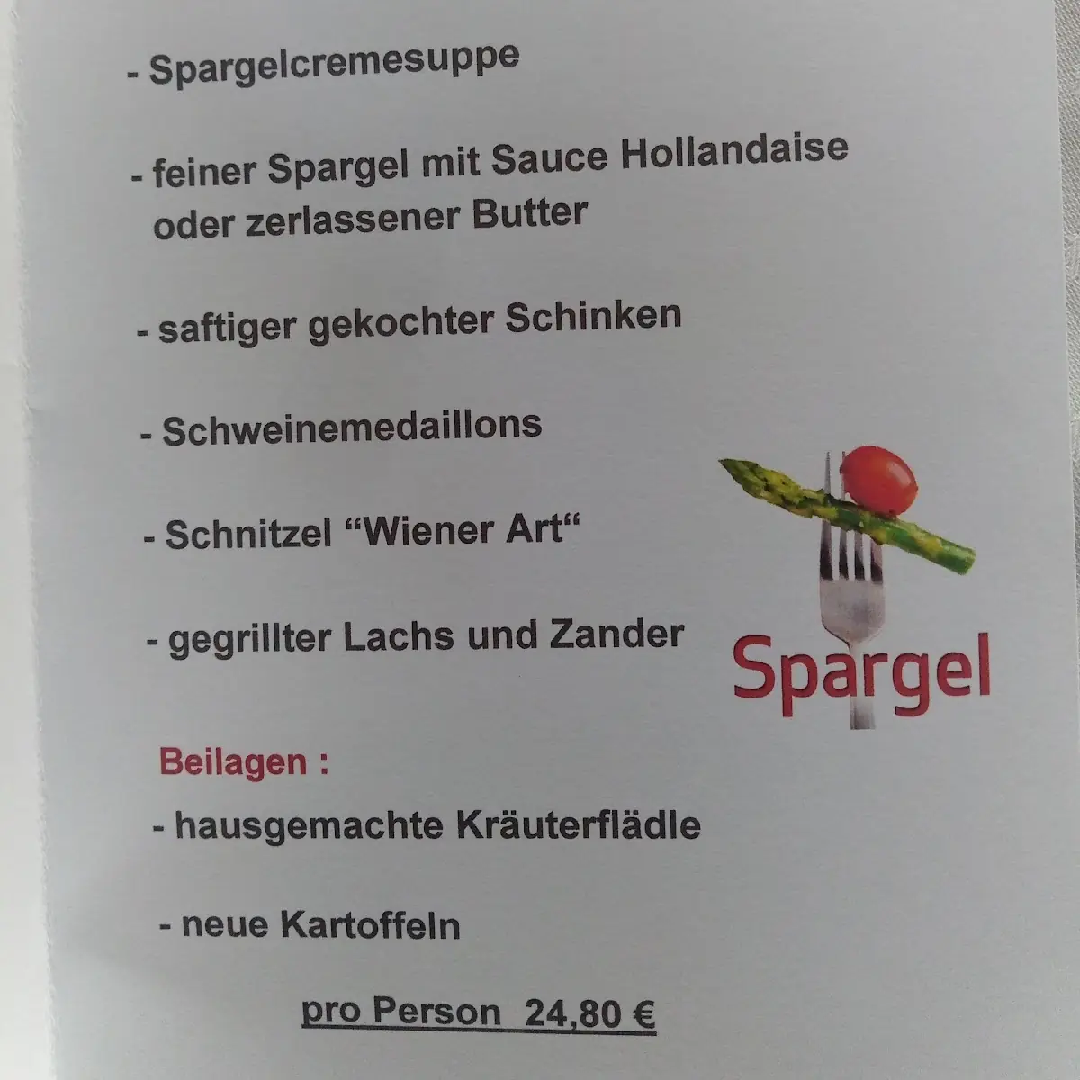 Speisekarte, Gasthaus Adler Nordheim