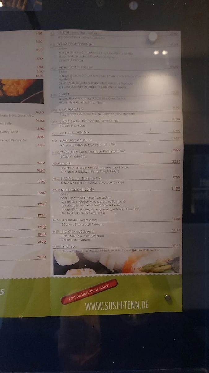 Speisekarte, Sushi-Tenn