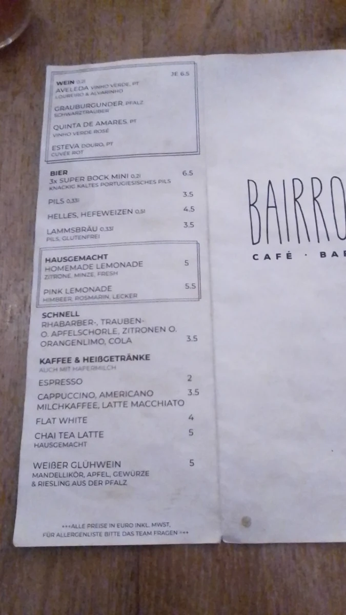 Speisekarte, Bairro | Café - Bar