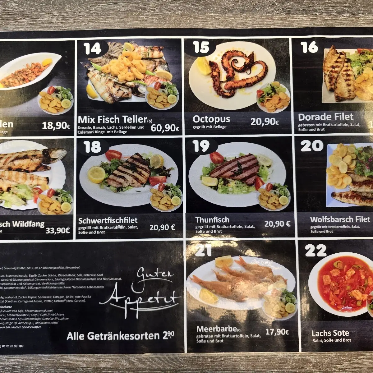Speisekarte, Alims Fischimbiss