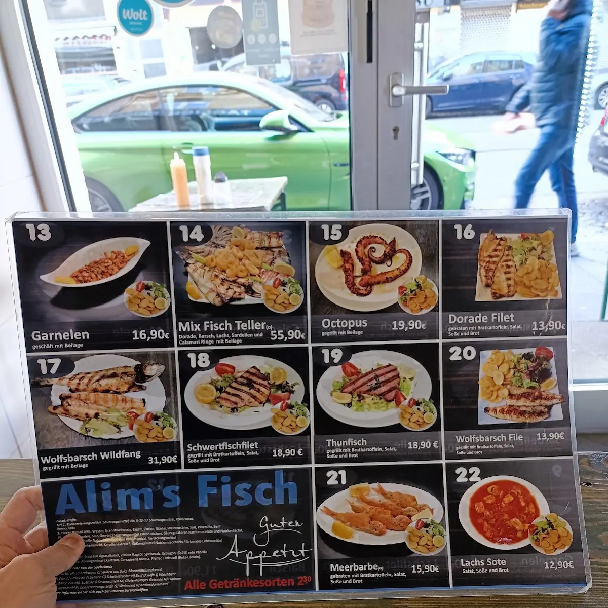 Speisekarte, Alims Fischimbiss