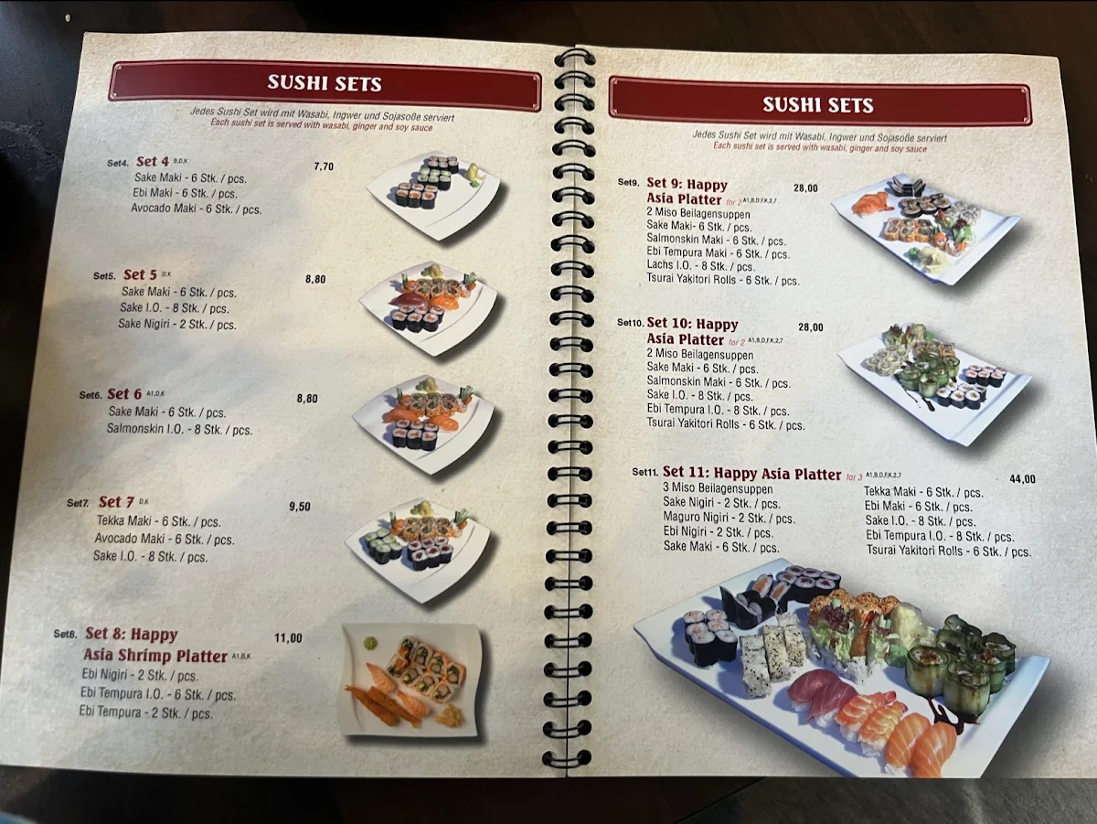 Speisekarte, Happy Asia