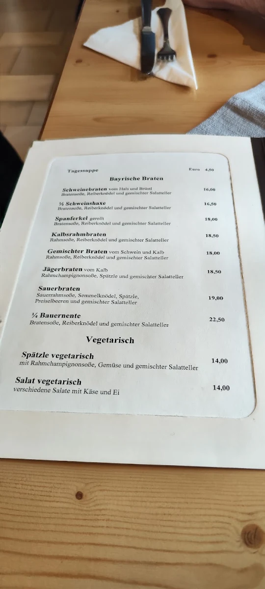 Speisekarte, Landgasthof Geser mit Gästezimmer