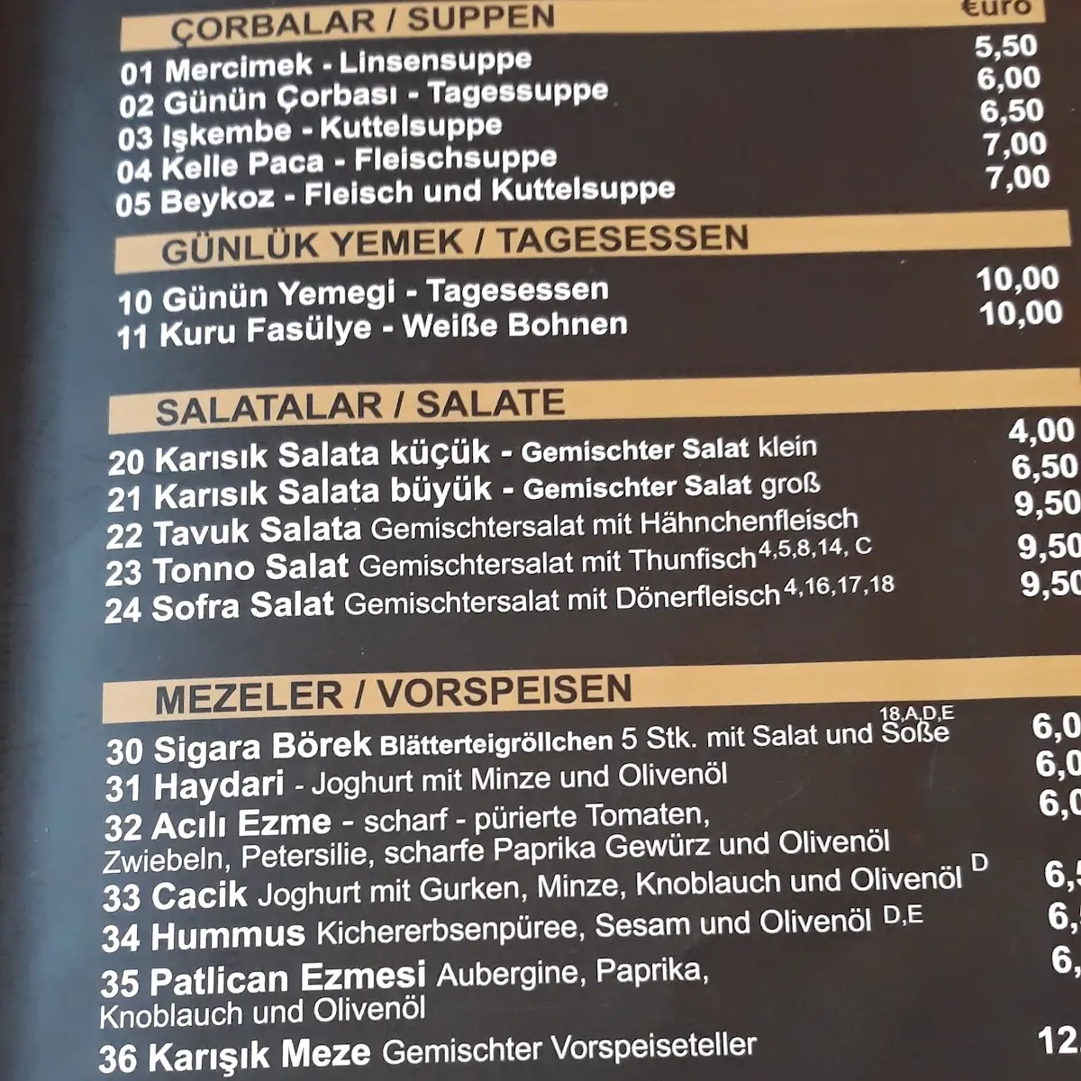 Speisekarte, SOFRA Neckarsulm
