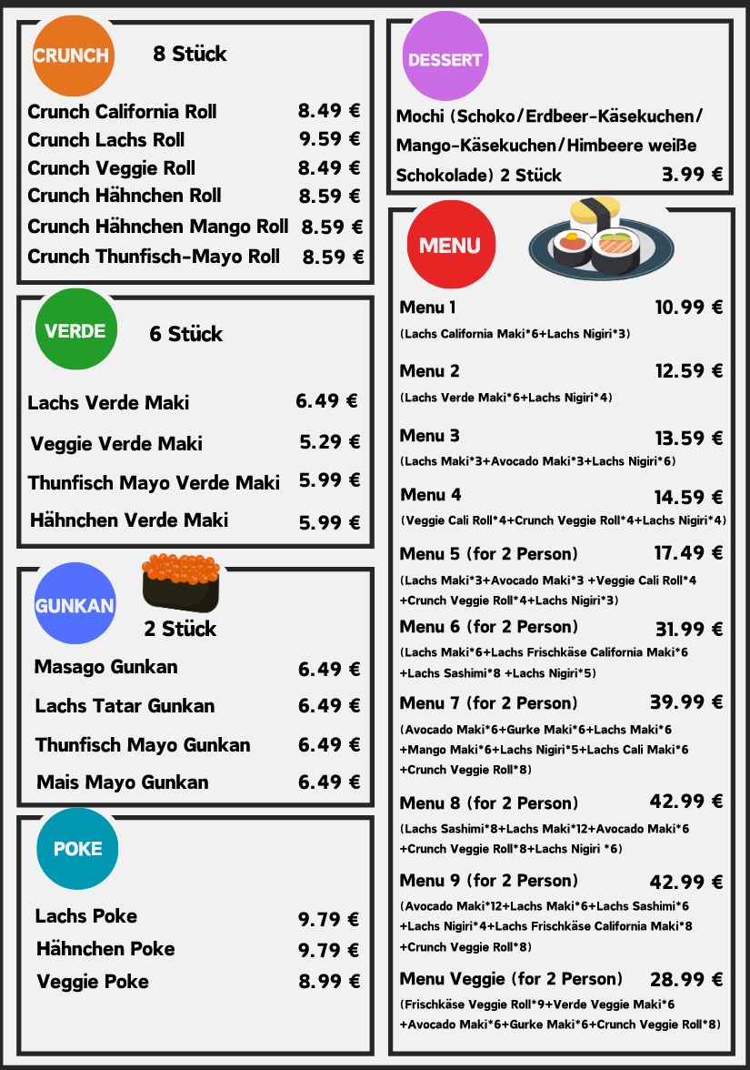 Speisekarte, Mein Sushi