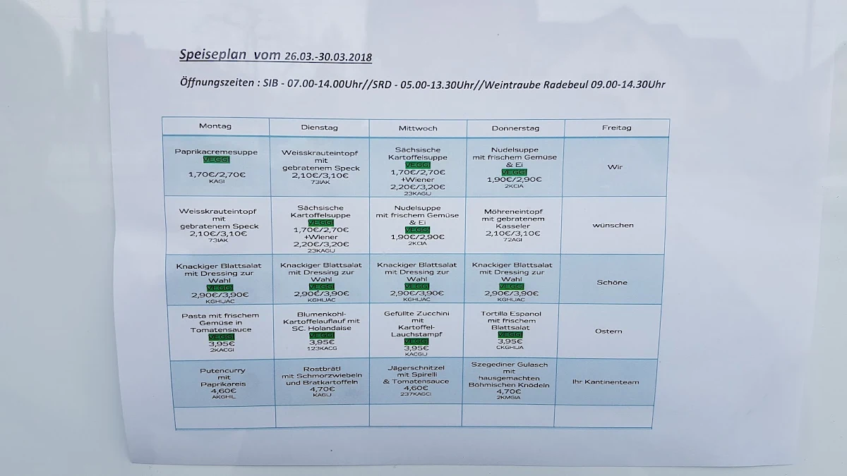 Speisekarte, Goldne Weintraube