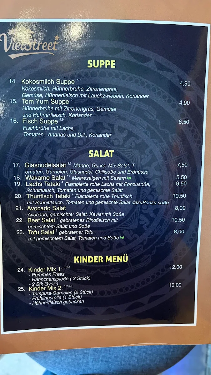 Speisekarte, VietStreet Restaurant