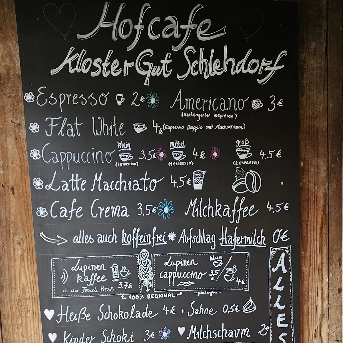 Speisekarte, Hofcafé KlosterGut Schlehdorf