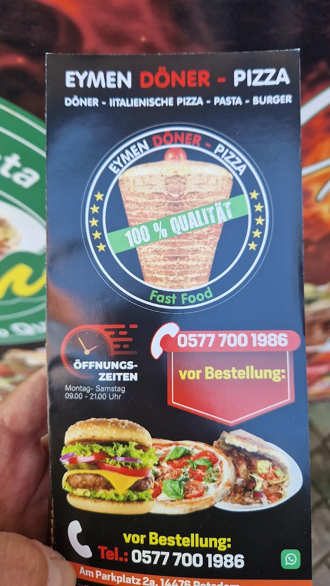 Speisekarte, EYMEN - Döner, Pizza, Burger