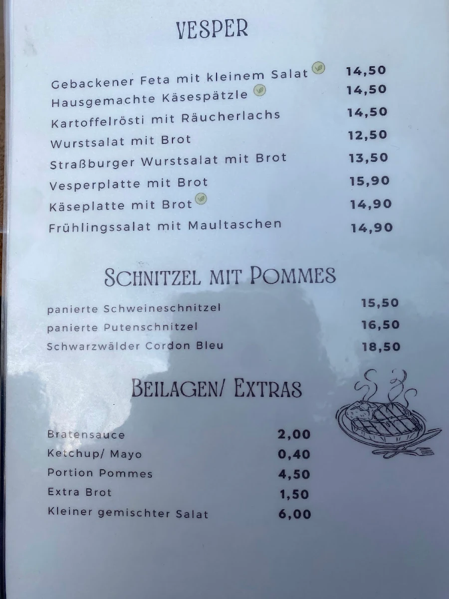 Speisekarte, Vesperstube Holzwurm
