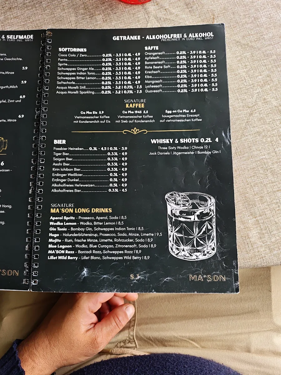 Speisekarte, MASON Restaurant