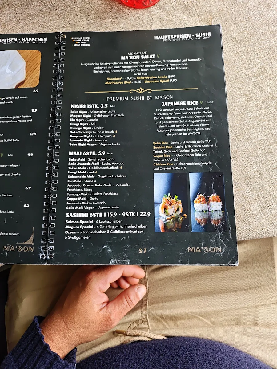Speisekarte, MASON Restaurant
