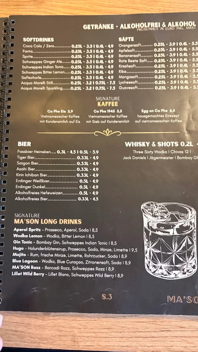 Speisekarte, MASON Restaurant