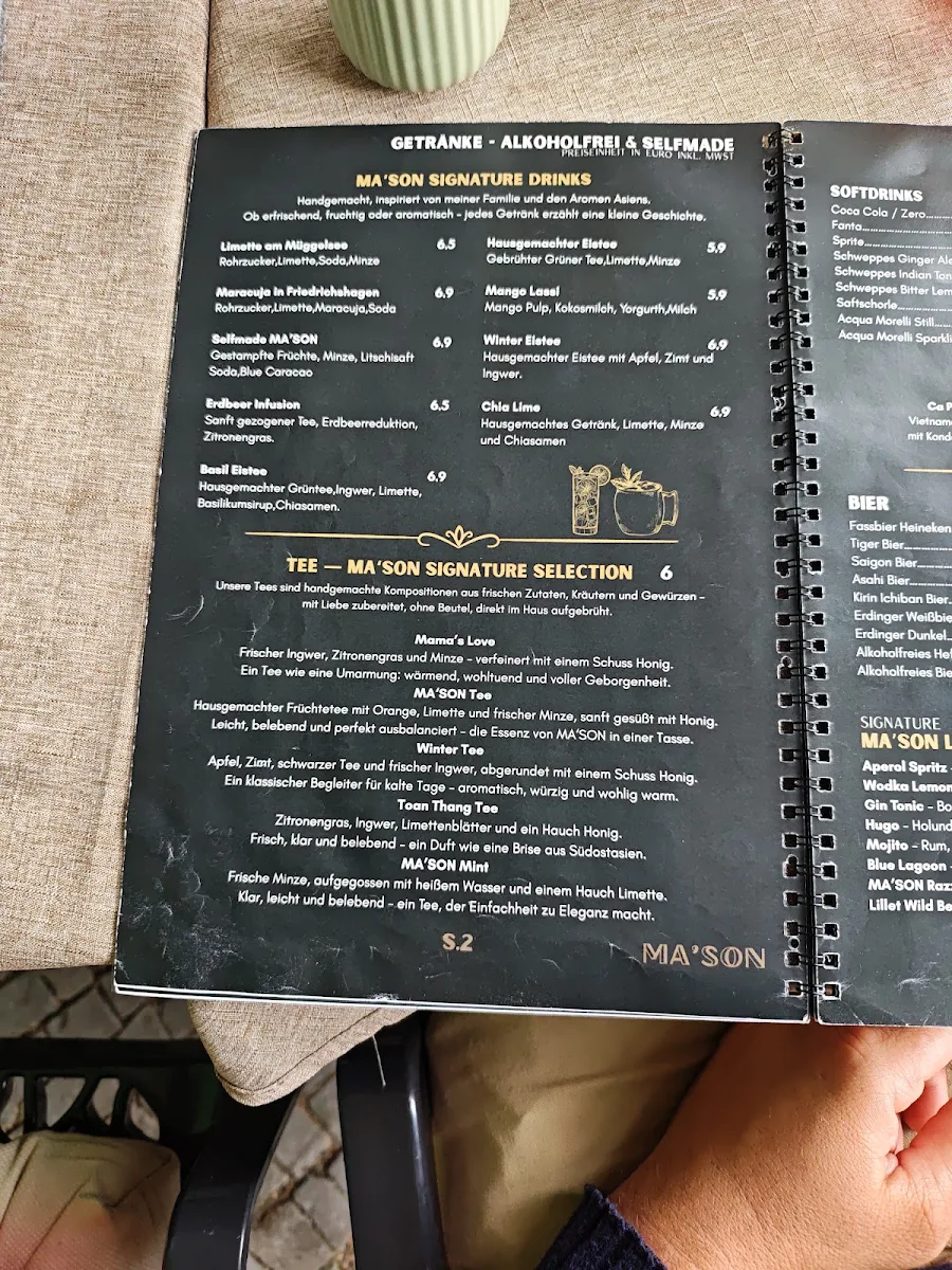 Speisekarte, MASON Restaurant