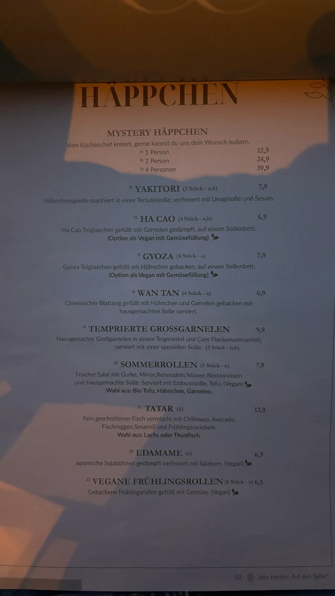Speisekarte, MASON Restaurant