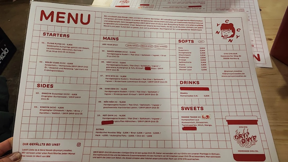 Speisekarte, CYN CYN Eimsbüttel