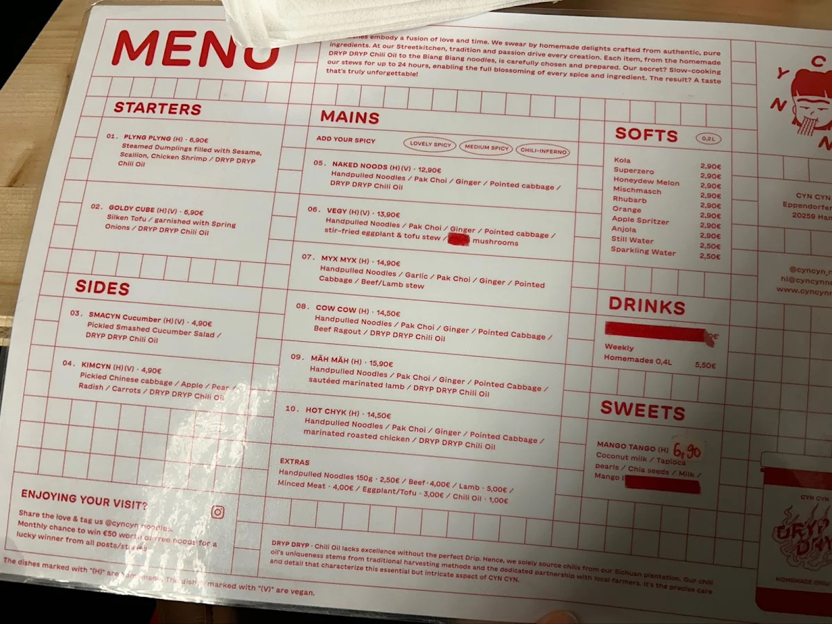 Speisekarte, CYN CYN Eimsbüttel