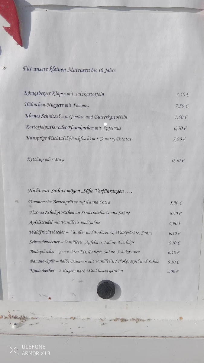 Speisekarte, Sailor's Restaurant & Café
