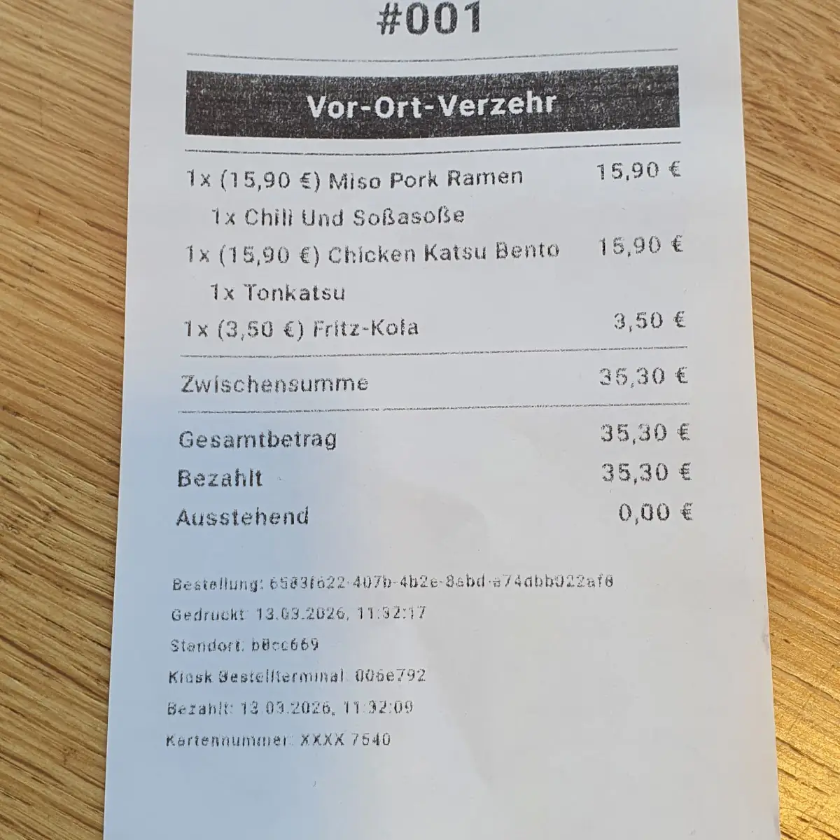 Speisekarte, Nikkei One