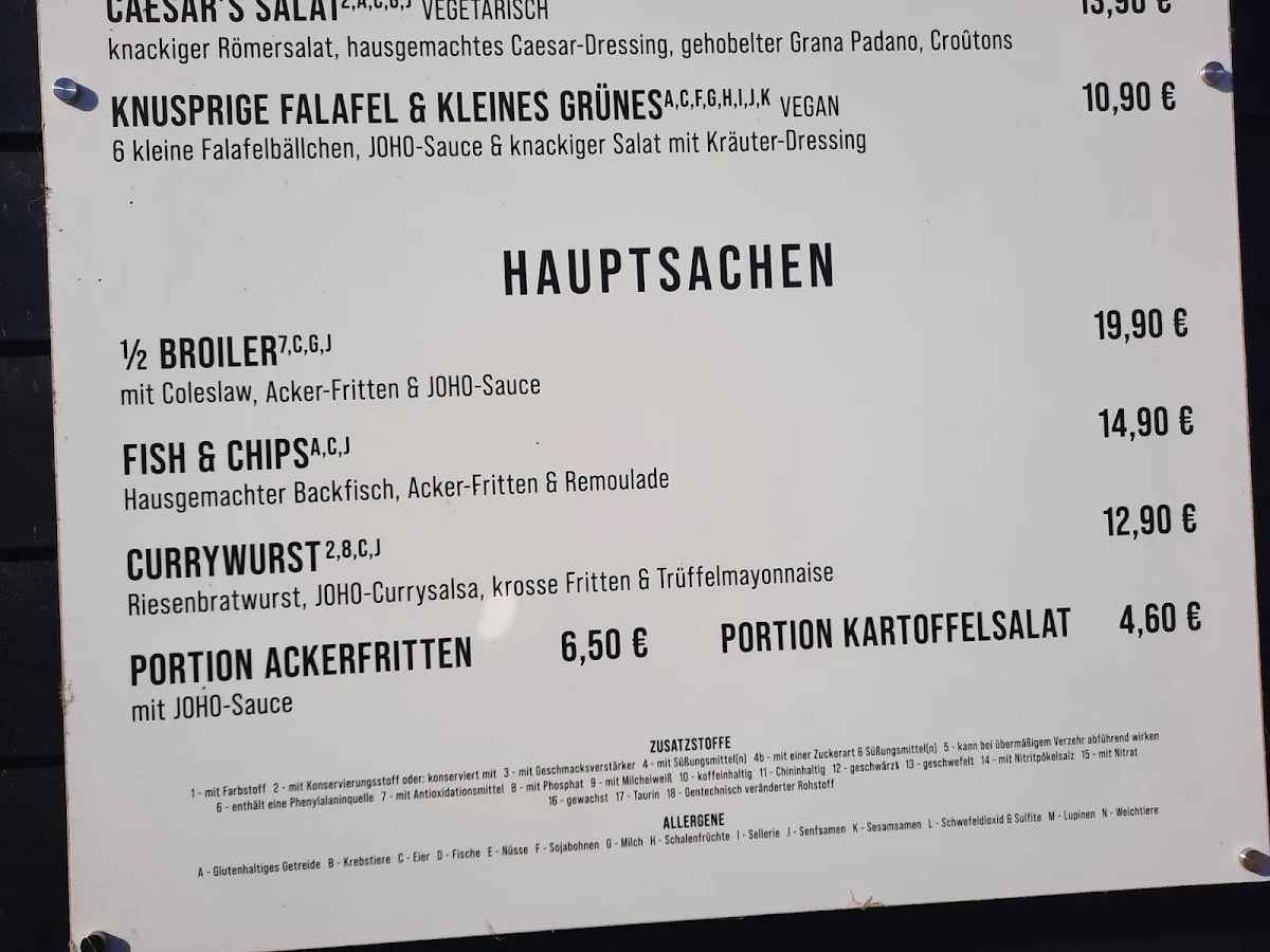Speisekarte, JOHO Broiler Bar