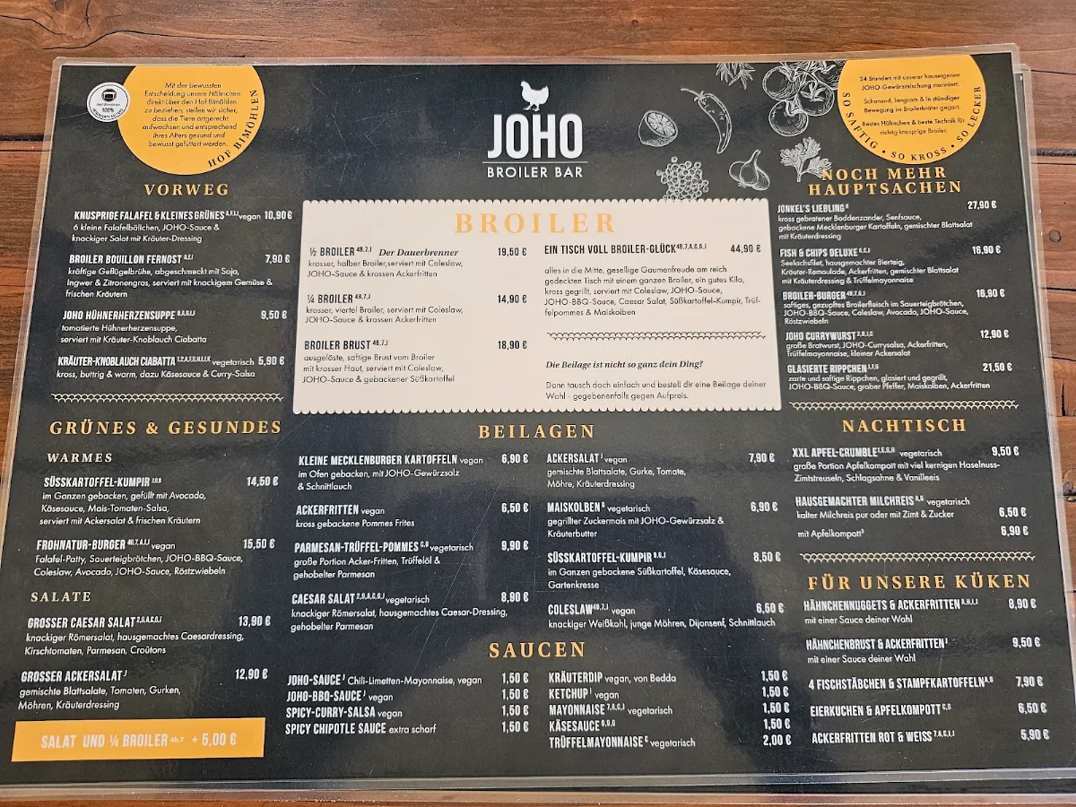 Speisekarte, JOHO Broiler Bar