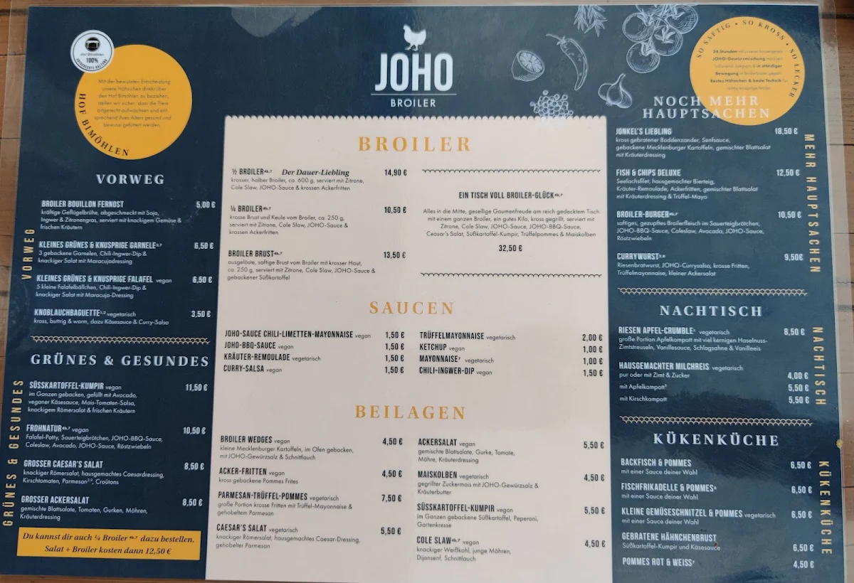 Speisekarte, JOHO Broiler Bar