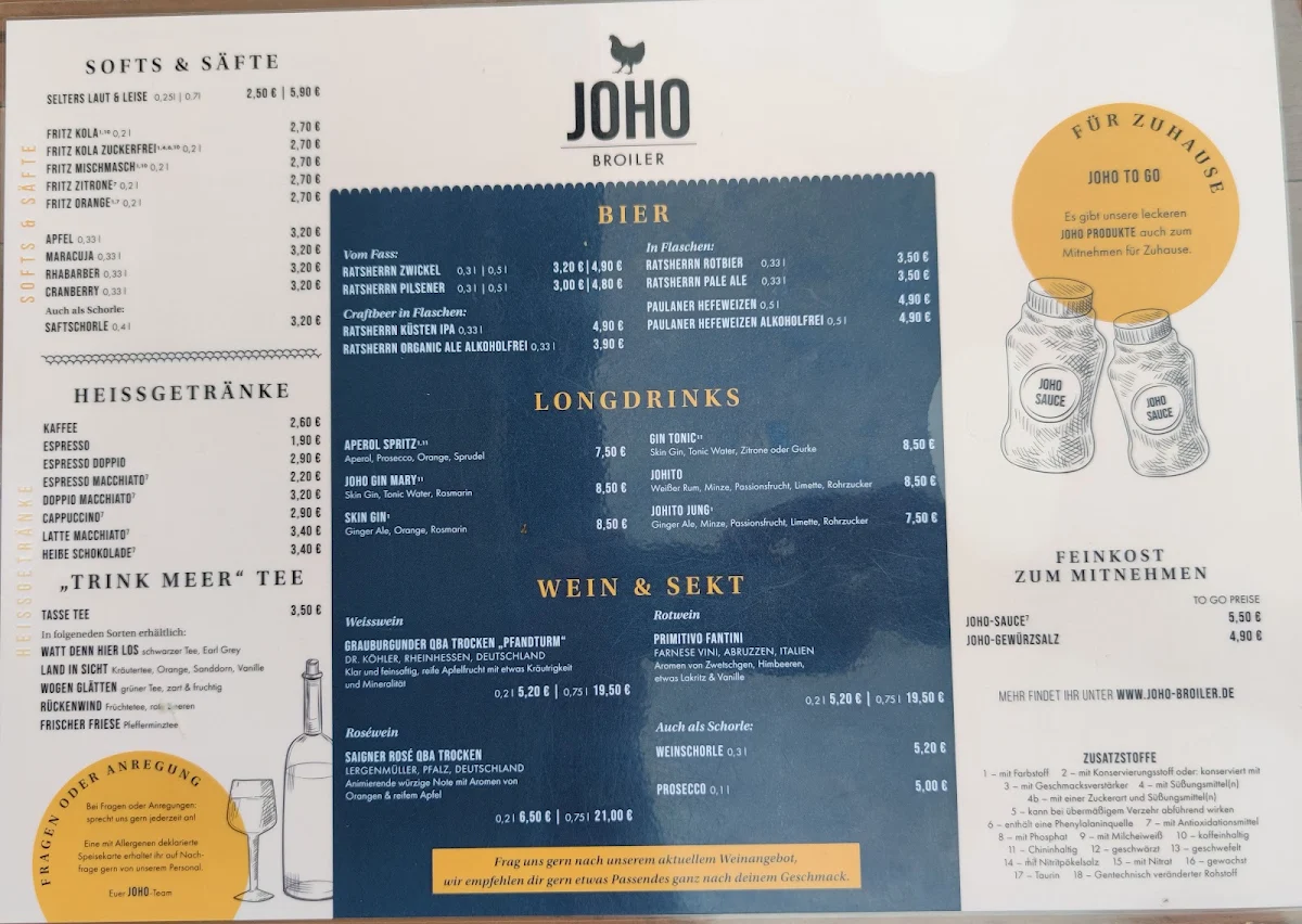 Speisekarte, JOHO Broiler Bar