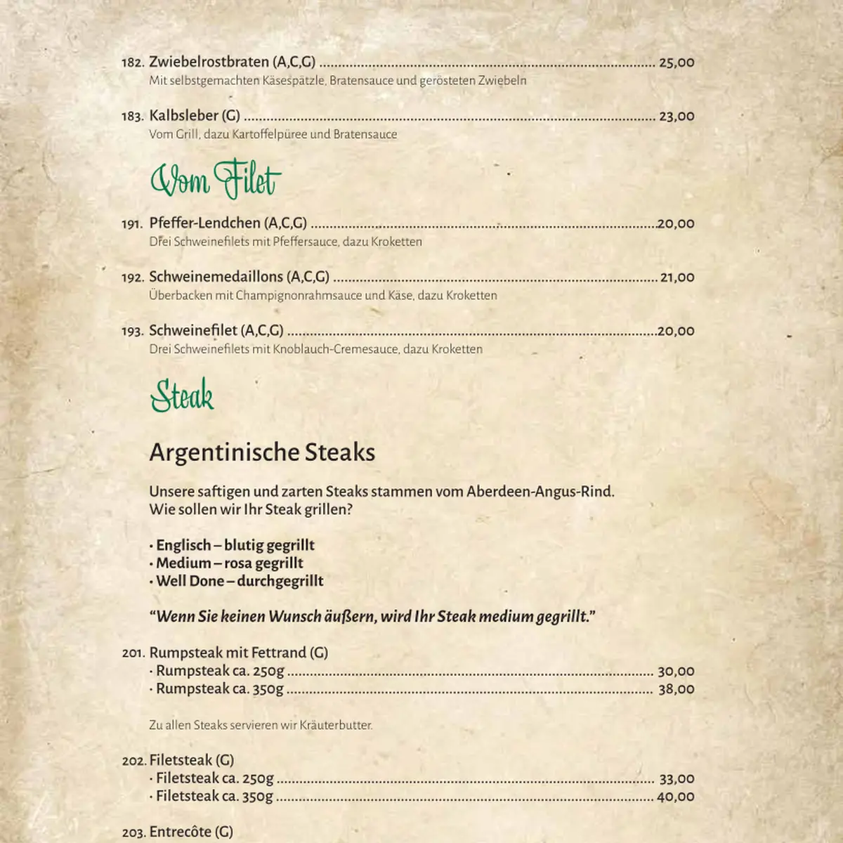 Speisekarte, Restaurant Pizzeria Seealm Lago